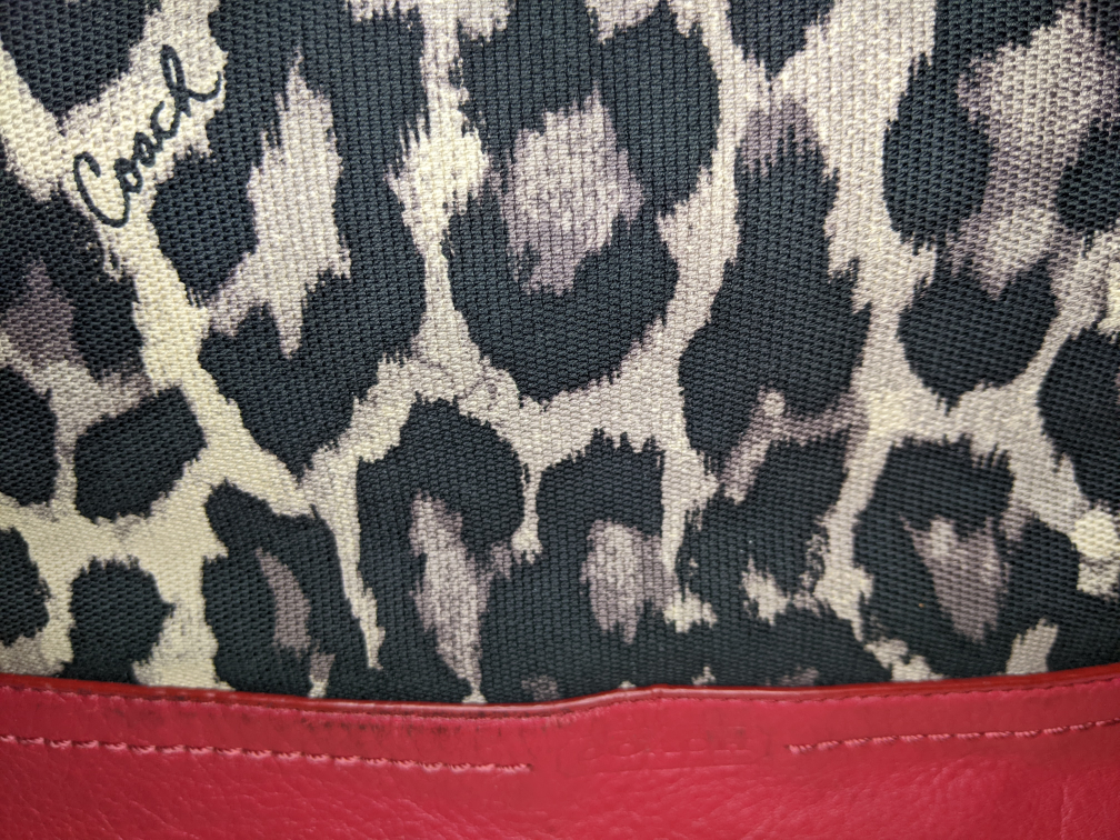 Coach Leopard Print Tote Shoulder Bag Purse Vintage Red Retro image indicator(5)