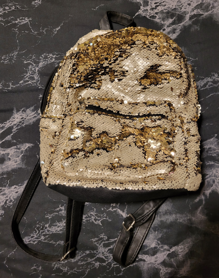 Gold & White sequin mini backpack thumbnail