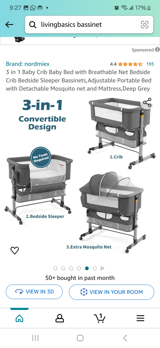Baby Bassinet, 3 in 1 With Mosquito Nets