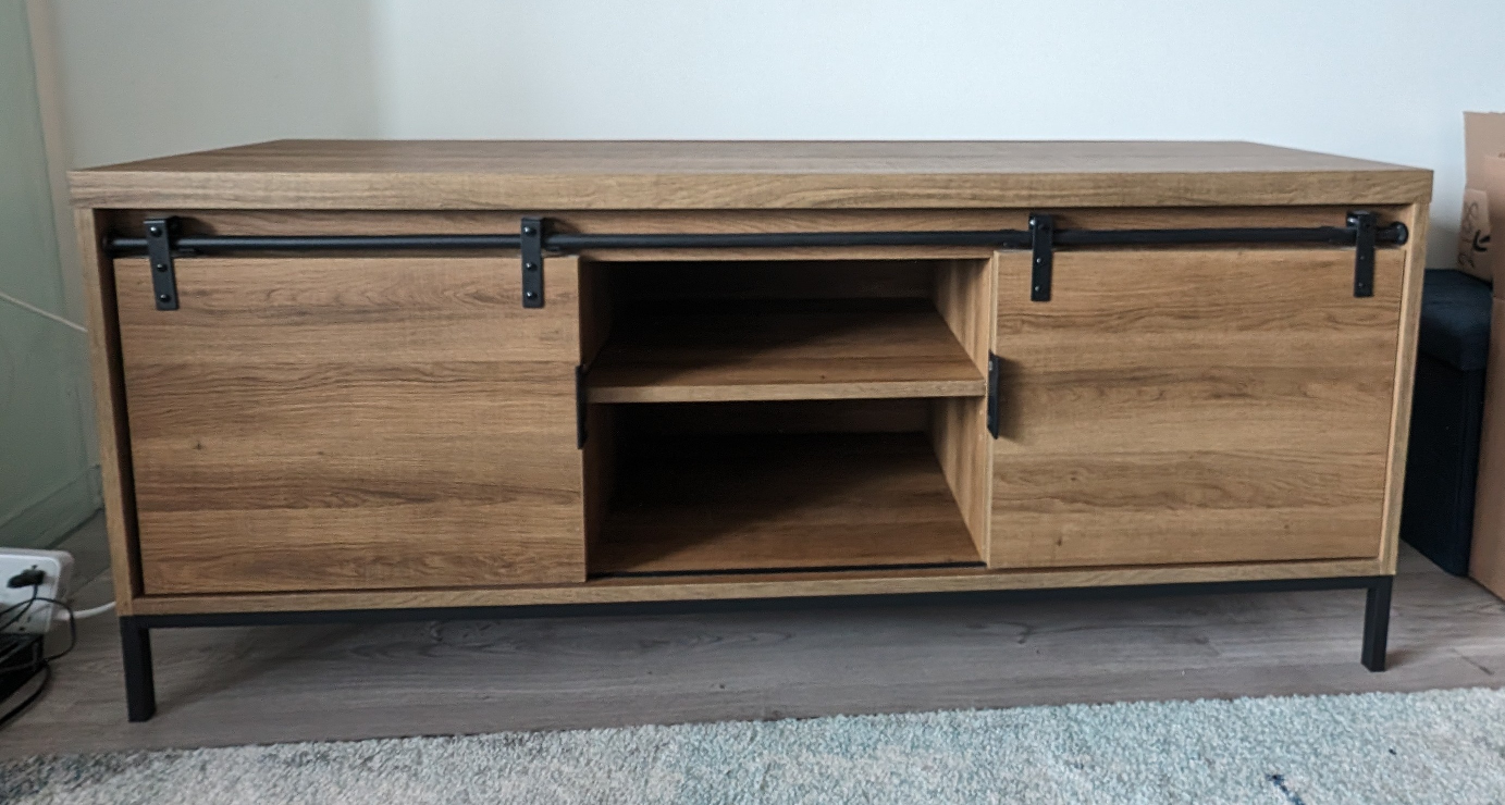 2-Door open shelf TV stand and media storage console cabinet thumbnail