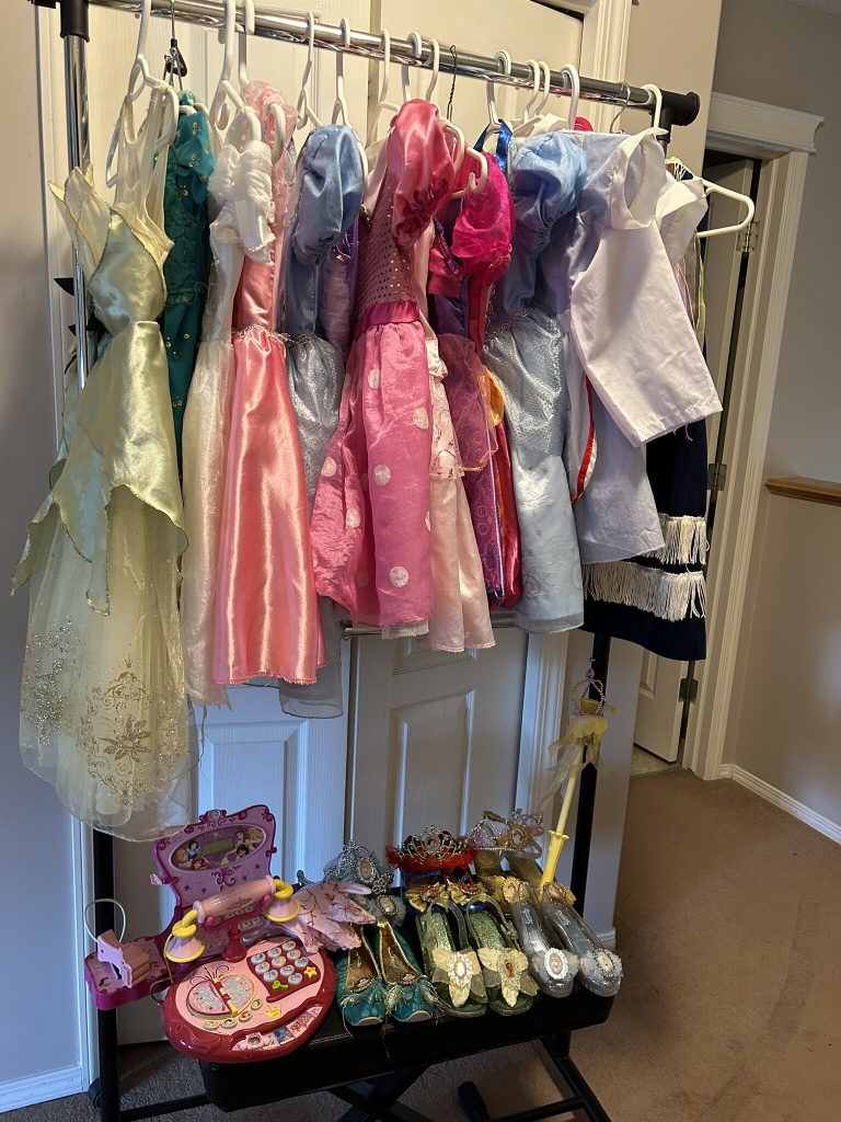 Princess dresses, shoes, crowns,