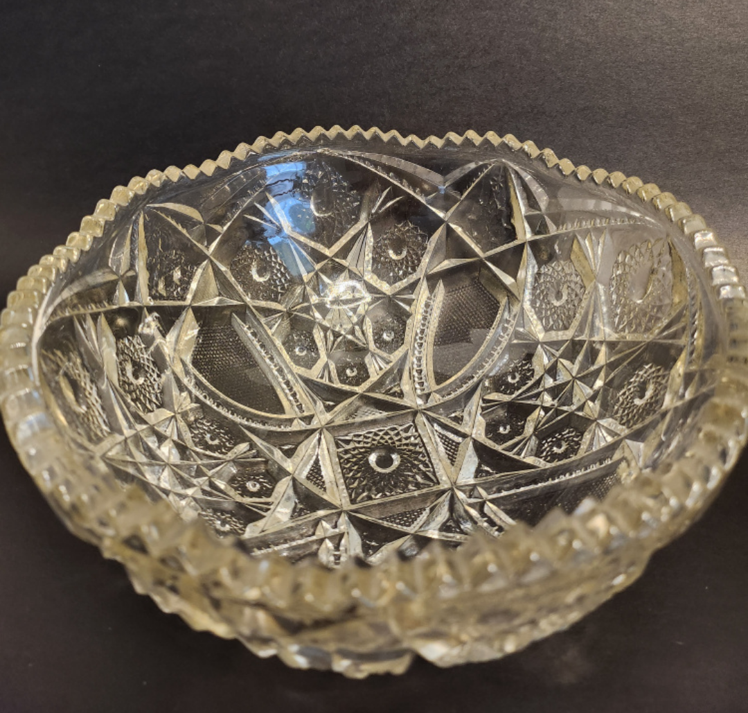 American Brilliant Cut Glass Hob Star Pattern Bowl,  Vintage, - photo 5