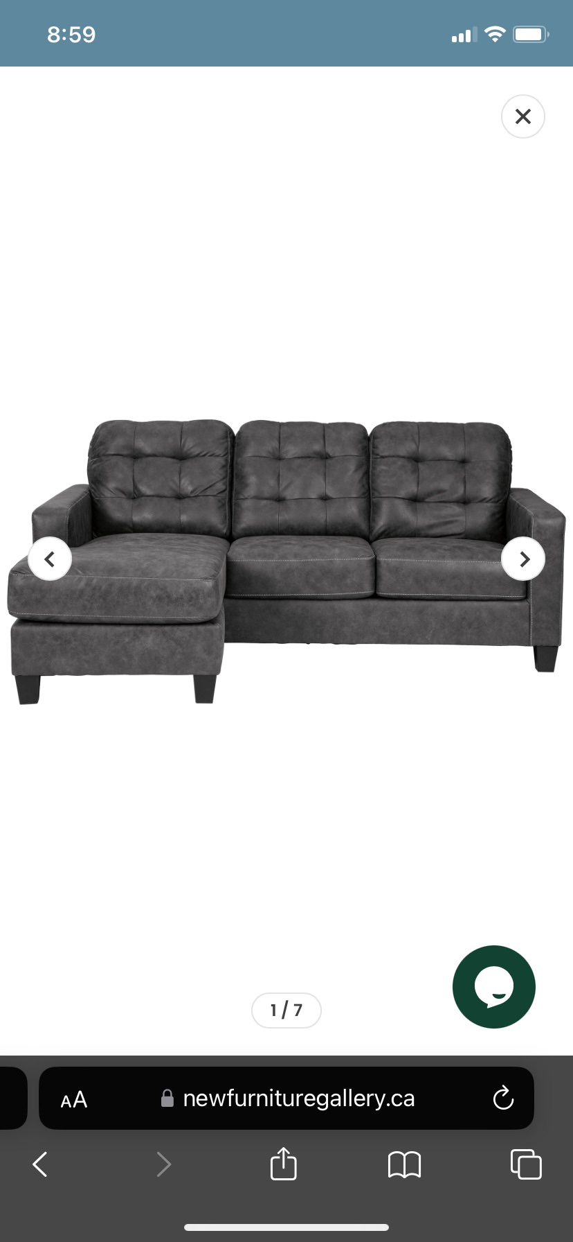 Gunmetal grey sofa with reversible chaise