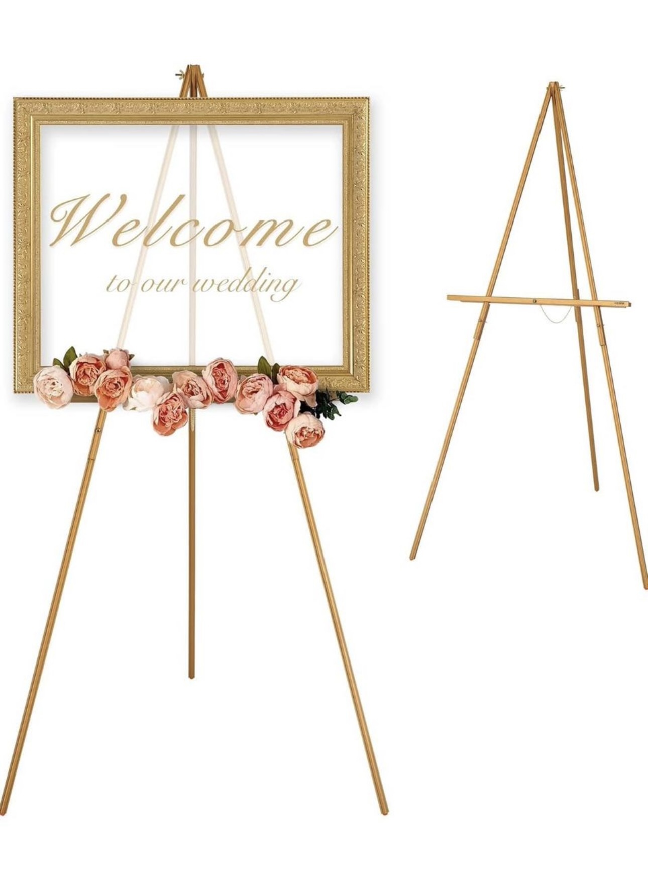 63" Wooden Tripod Display Easel Stand for Wedding Sign, Gold