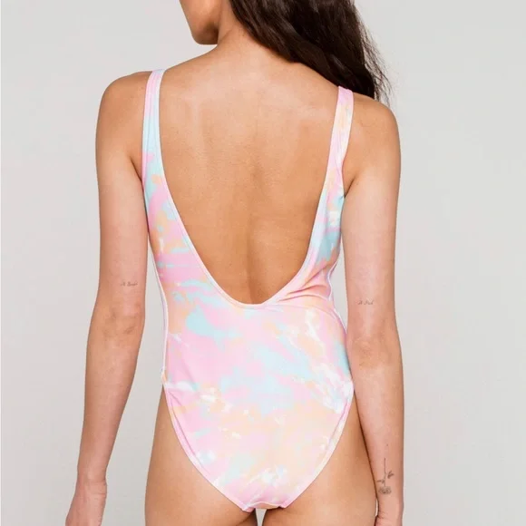 Adidas Pastel Tie Dye Logo 3-Stripe Scoop Back Swimsuit image indicator(2)