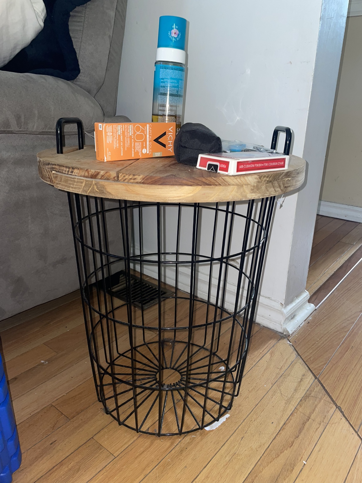 side table with basket