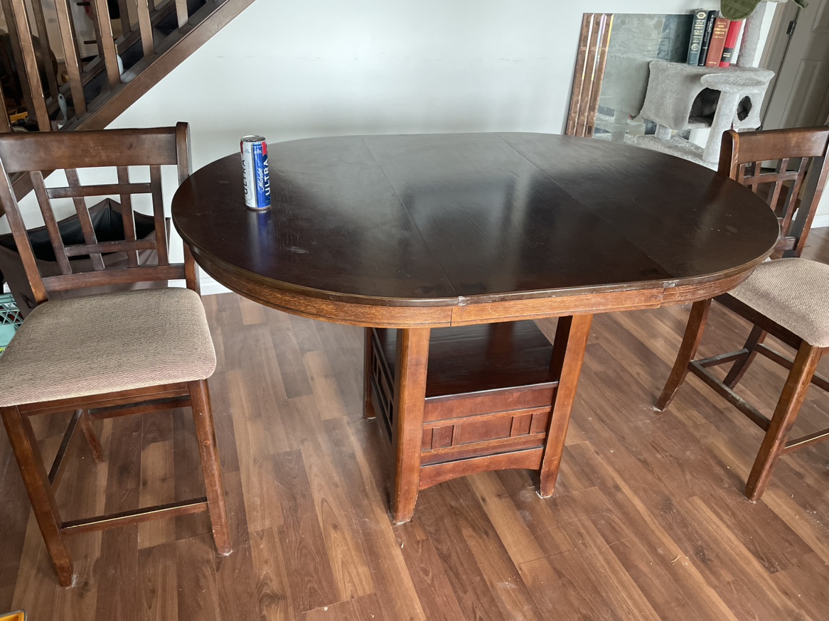 Bar height table and 6 chairs