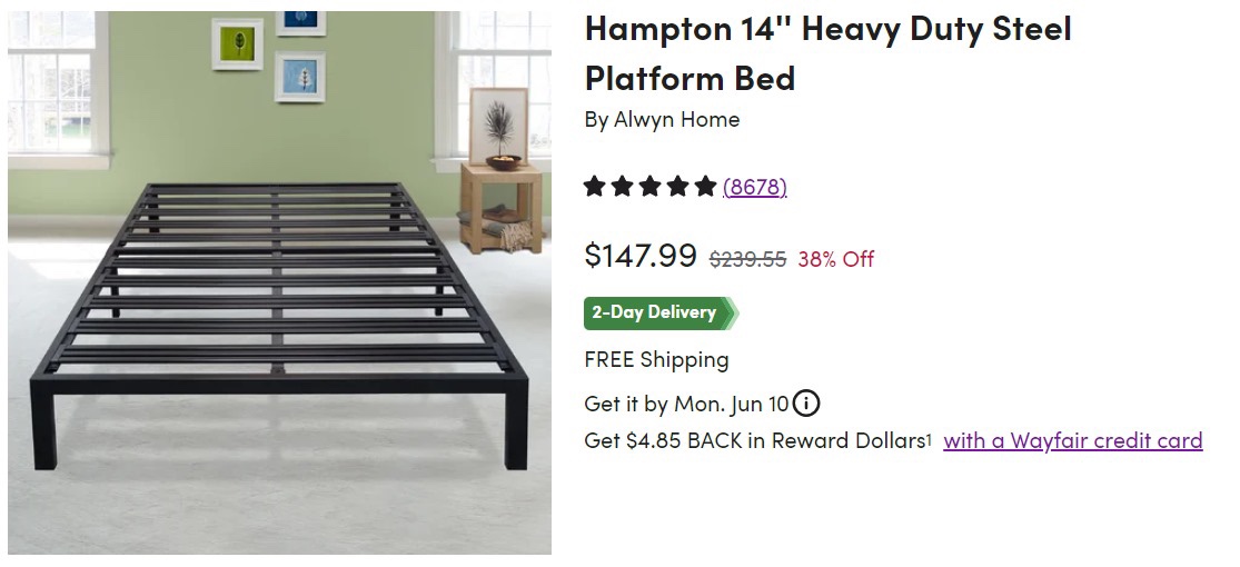 Wayfair Hampton 14” Heavy Duty Steel Platform Bed Frame - photo 2