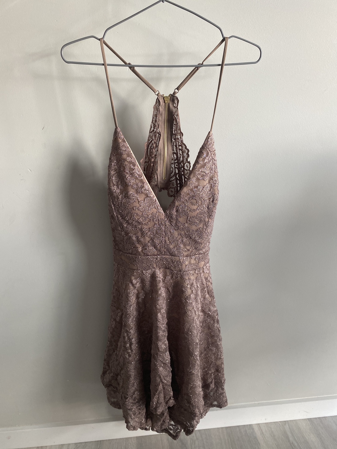 Brand new with tags… Sparkle Fit & Flare Mini Dress (Taupe) - photo 3