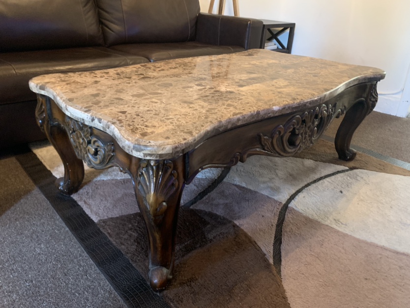Vintage Marble Top Coffee Table Brown