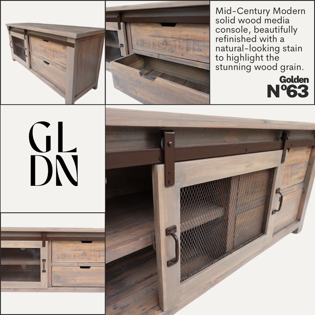 Rustic Refurbished Solid Wood Media Console - photo 5