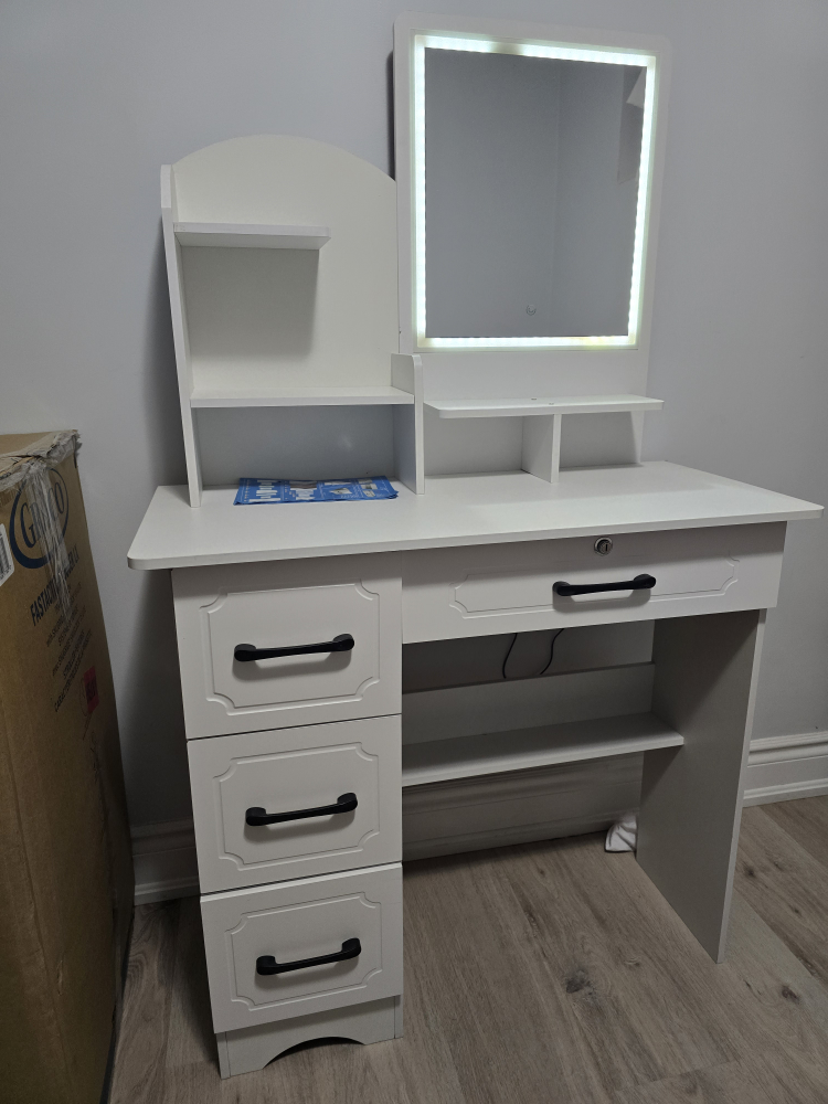 LED Lighting Mirror, Dressing Table with 4 Drawers