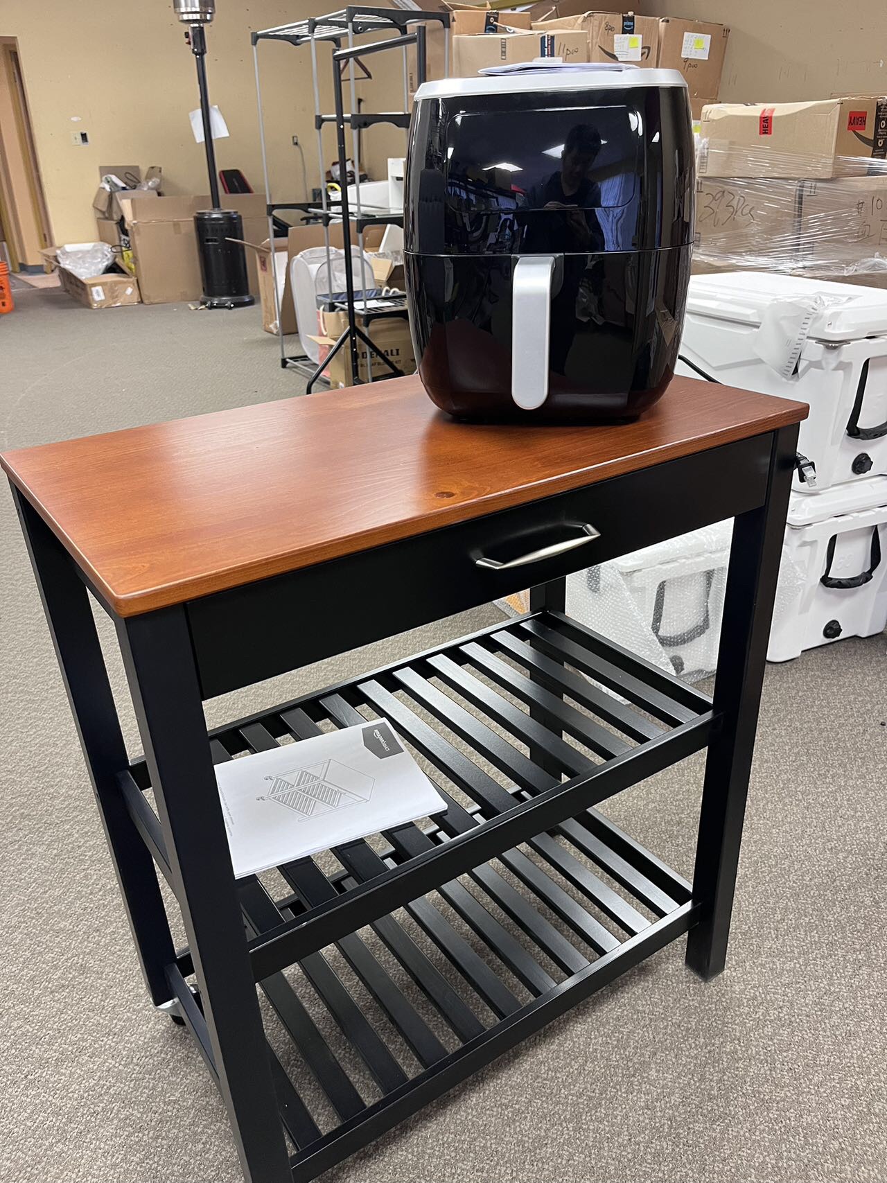 2 shelves Kitchen Island Cart with Storage, Solid Wood Top thumbnail