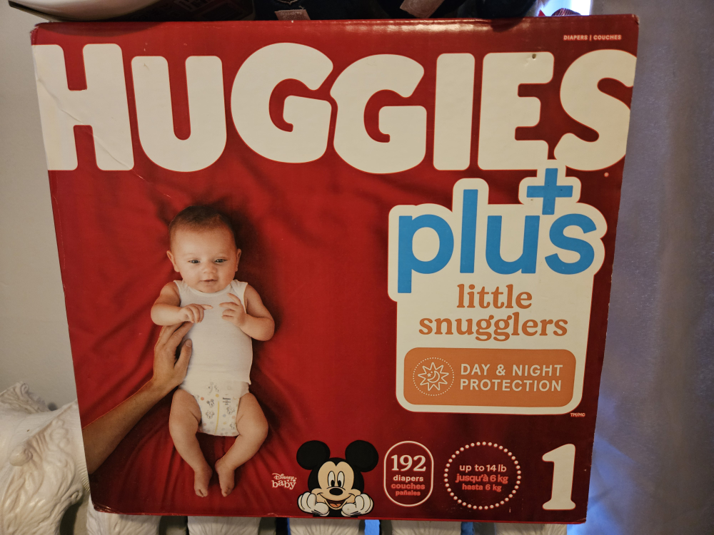 Sealed Box of size 1 Huggies diapers (192 count)