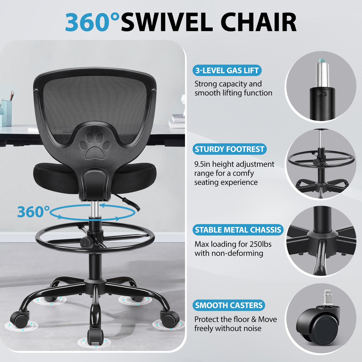 New  Office Drafting Chair,  Chair with Adjustable Height - photo 5