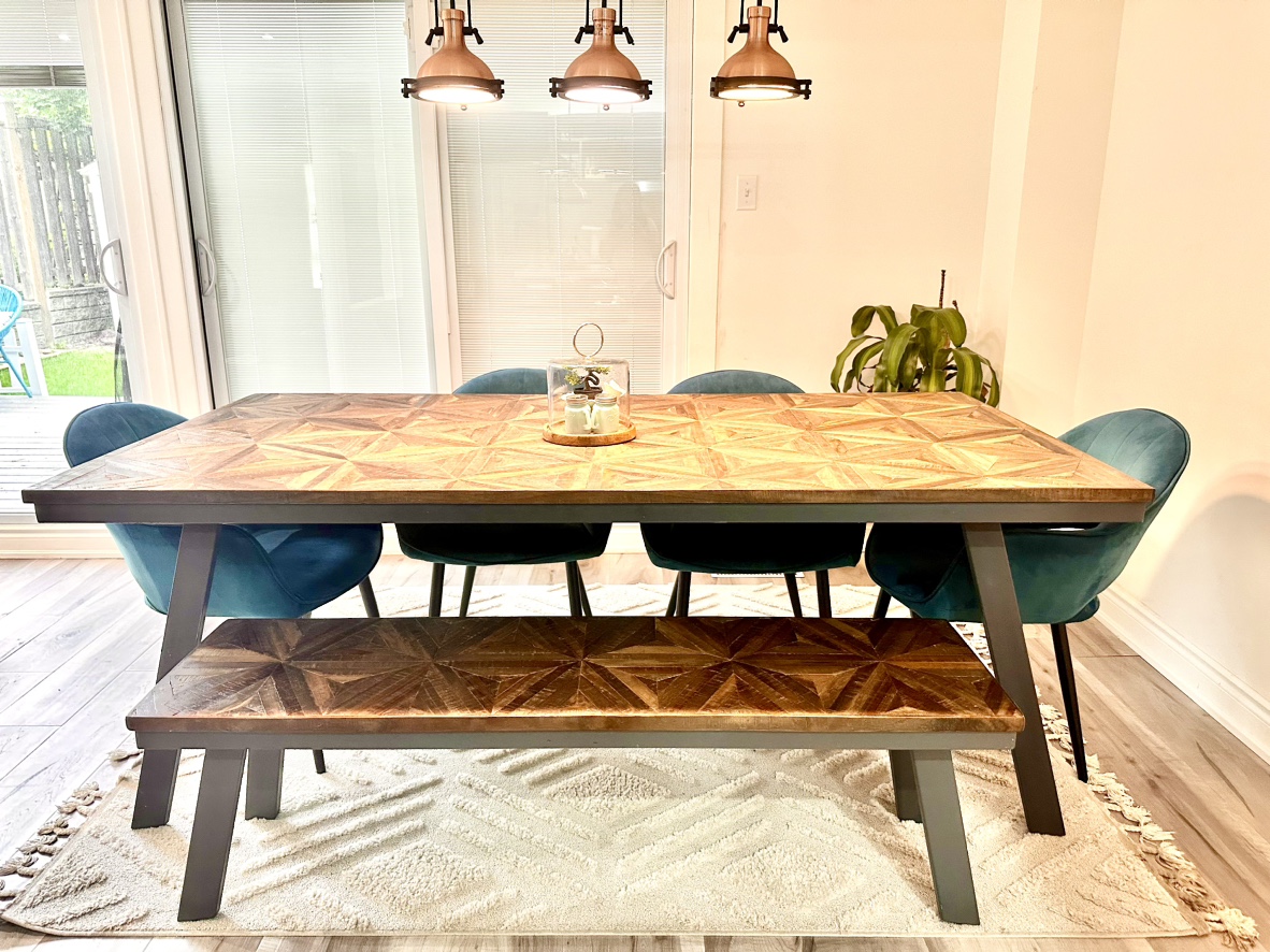 Dining table set with 4 chairs and a bench - photo 5