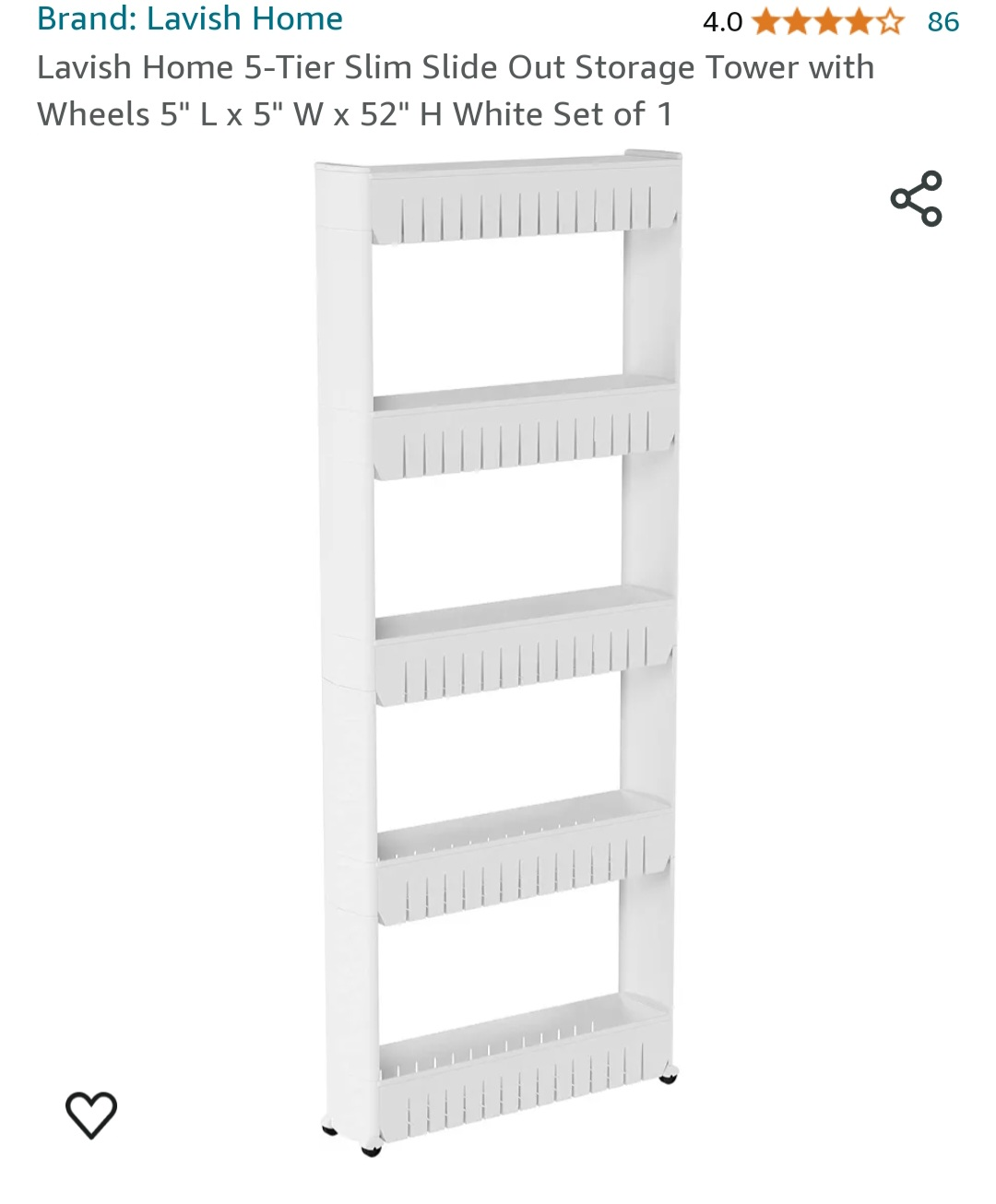 Lavish Home 5-Tier Slim Slide Out Storage Tower with Wheels image indicator(3)