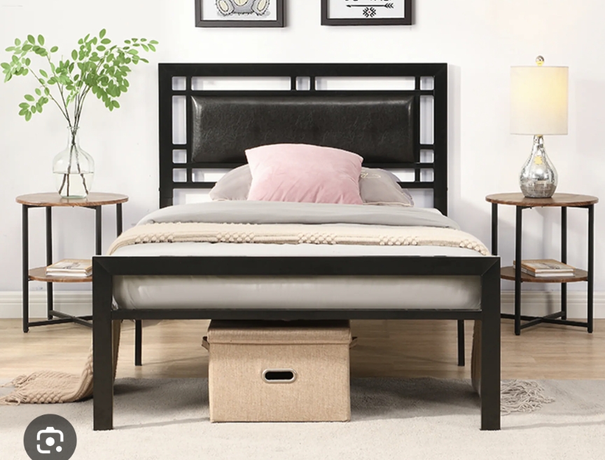 metal frame bed twin black with 8" mattress thumbnail