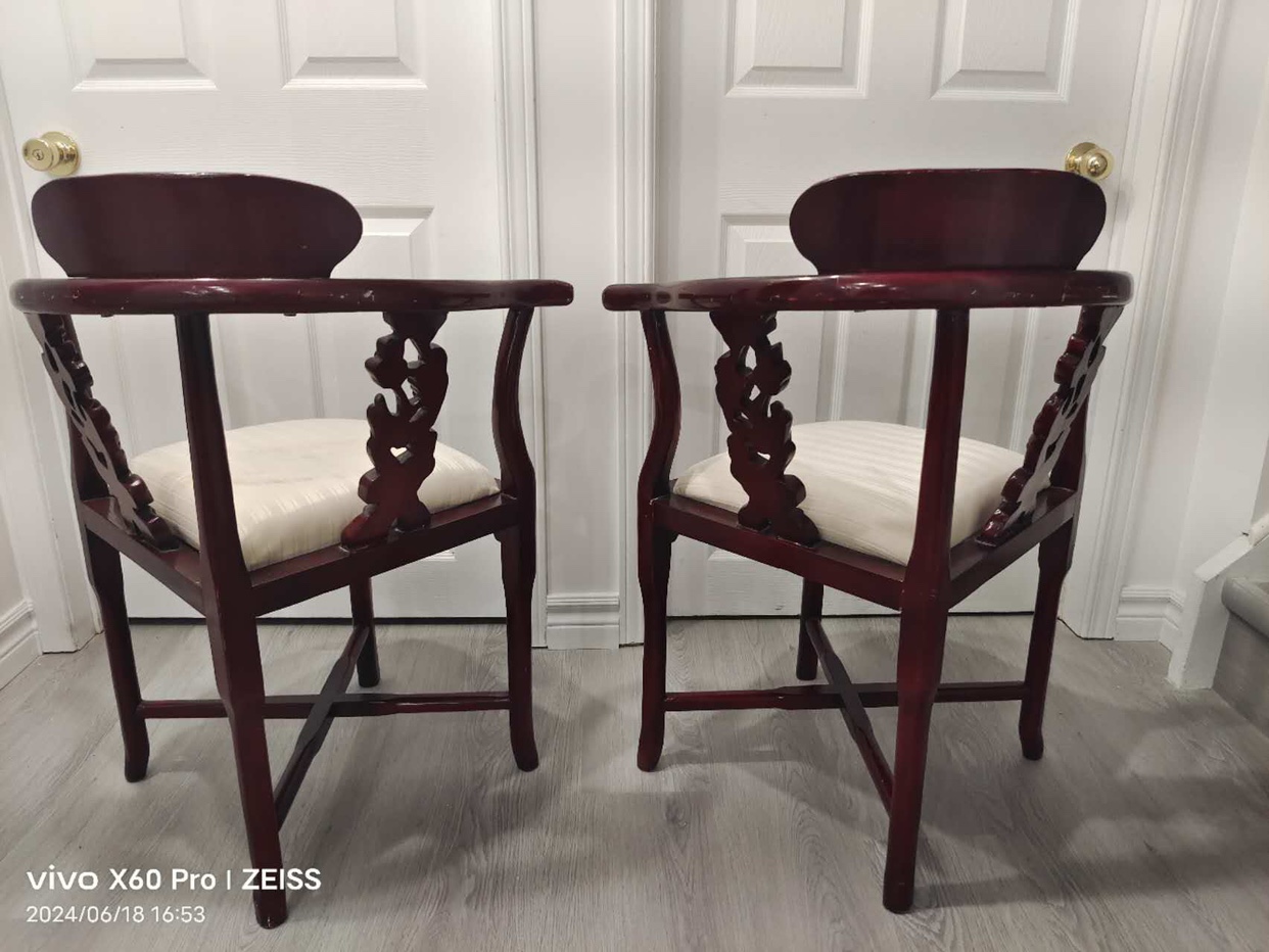 Set of 4 solid Cherry wood Dining Arm corner oriental Chairs - photo 5
