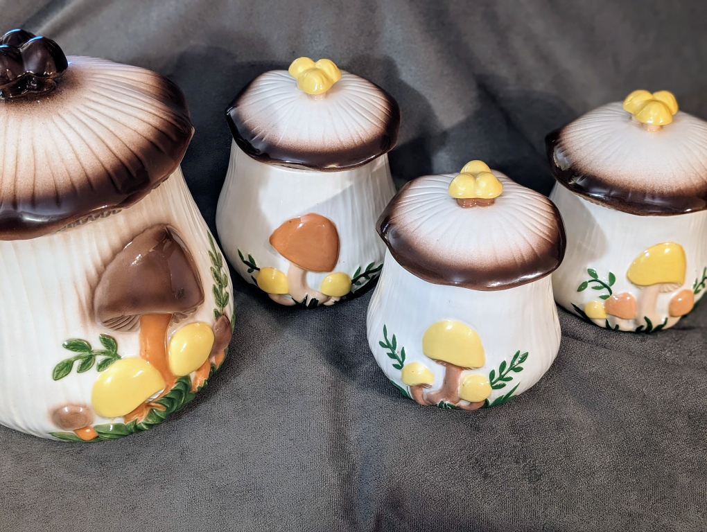 VINTAGE Mushroom Canisters Handmade Ceramic 1970s Arnel Moulds thumbnail