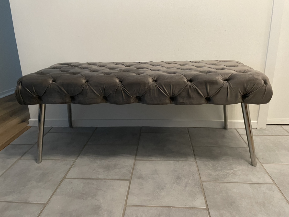 Tufted gray velvet bench - photo 2