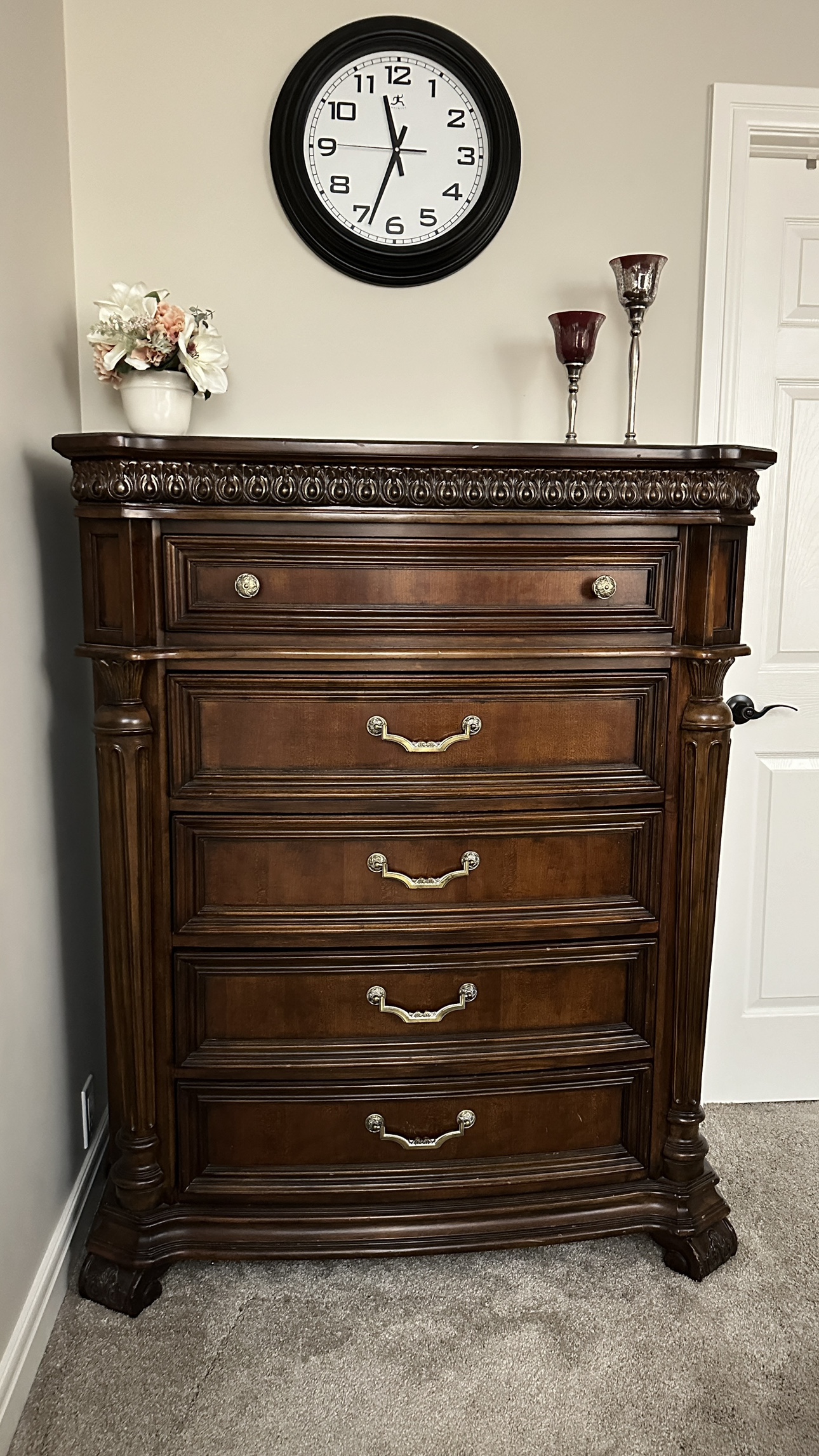 Ashley solid wood Chest with 5 drawers and 2 push open doors