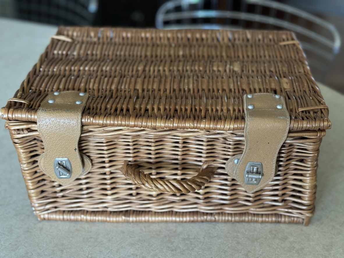 Covered Wicker Storaget Basket / Box With Handle thumbnail
