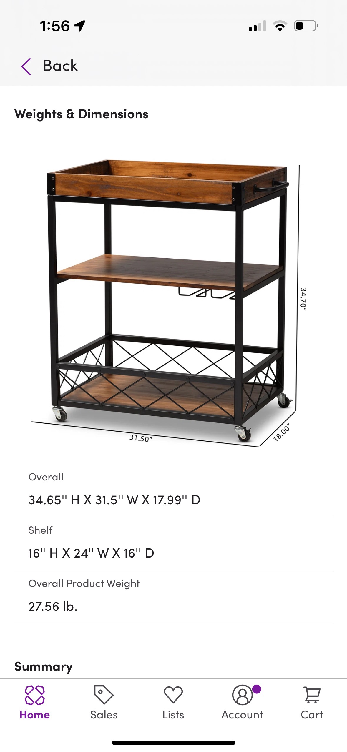 Solid Wood Bar Cart with Wheels & Built In Wine Rack - photo 4