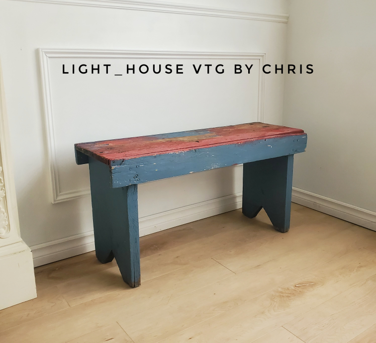 Antique Farmhouse Painted Bench – Rustic Swedish Charm