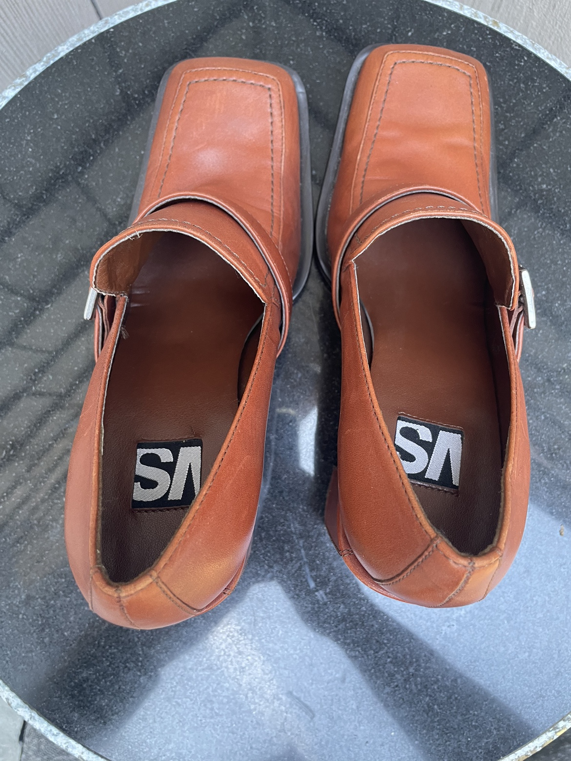 Vintage VS chunky high heeled buckle loafers sienna size 6 - photo 3