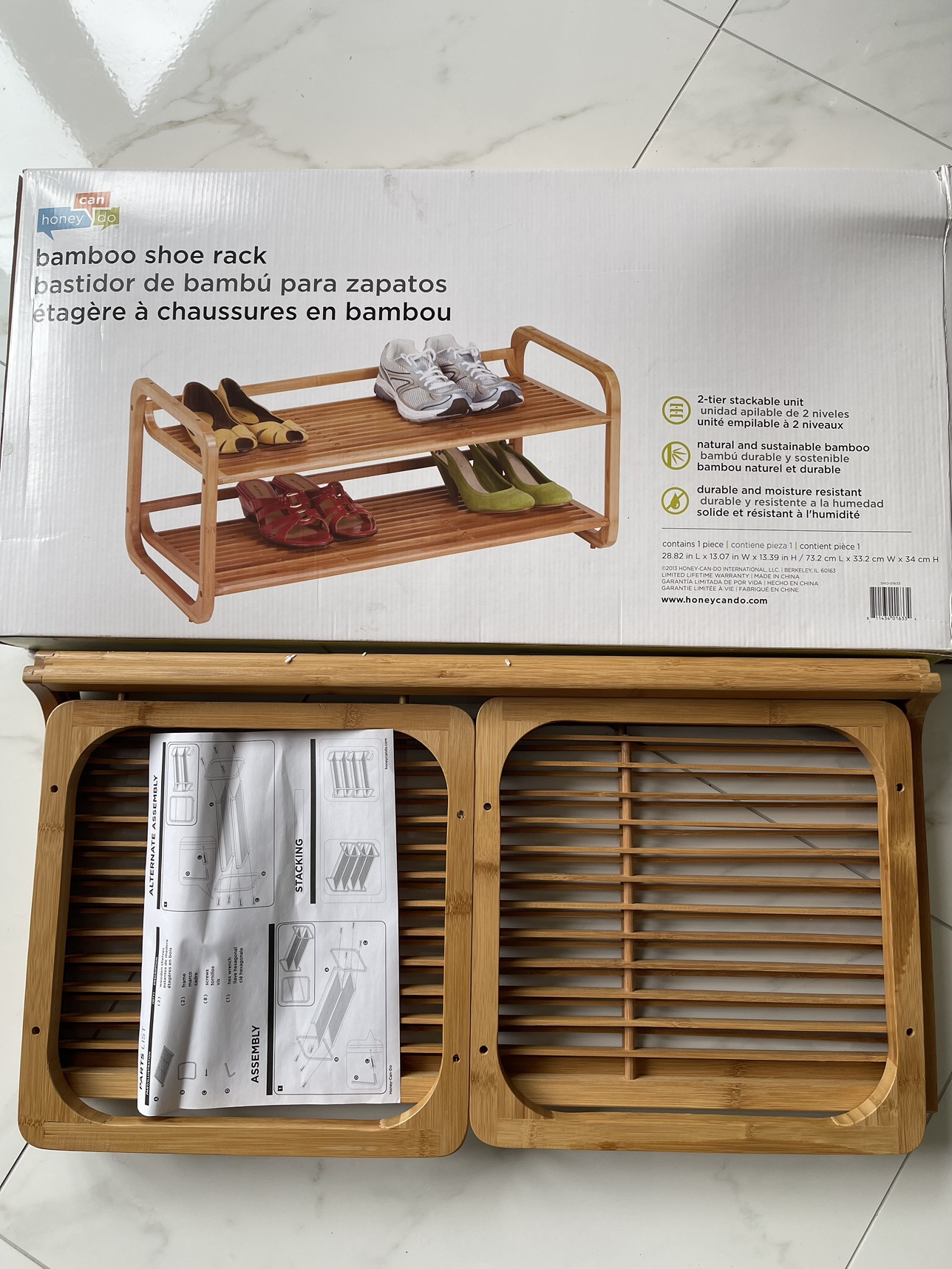 Brand New Bamboo Wooden Shoe Rack Shelves Honey Can do thumbnail