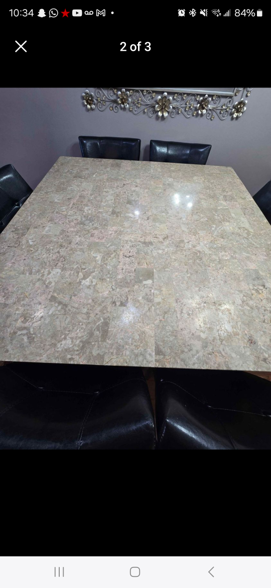 dinning tablet with granite top with 8 leather chairs - photo 3