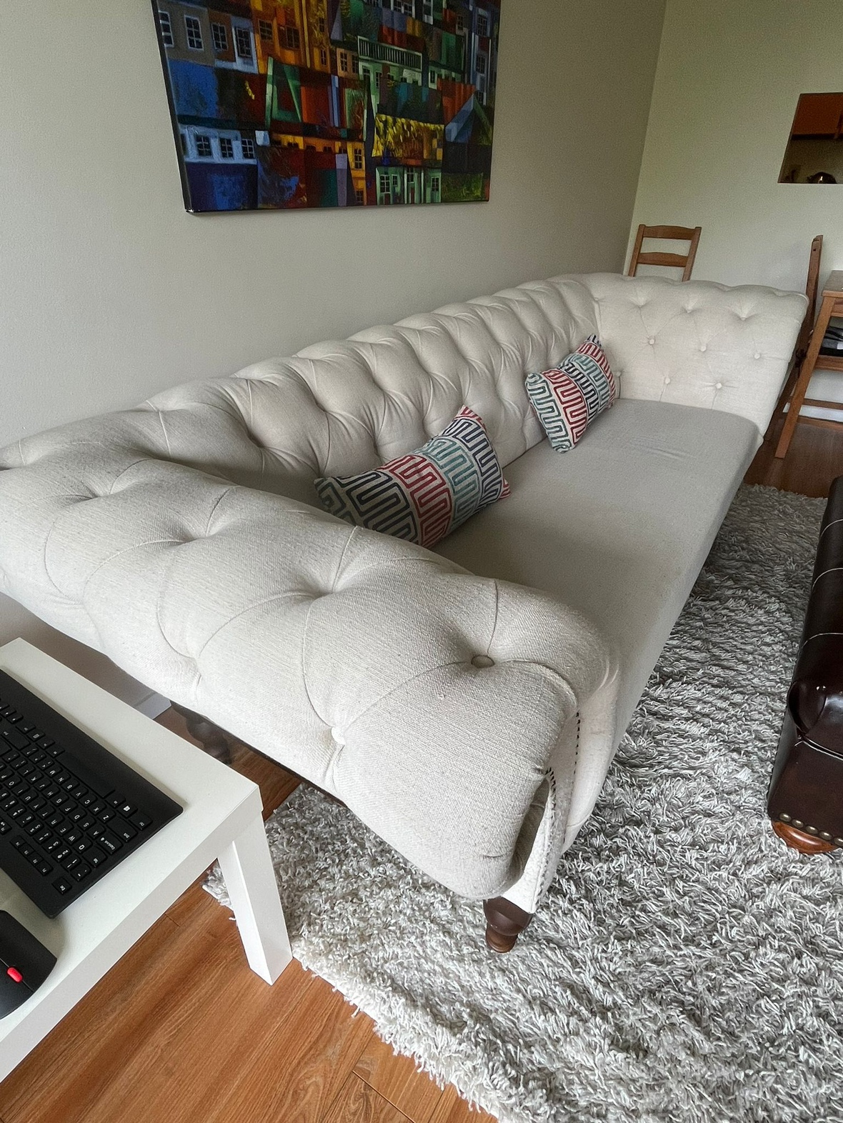Beige Roll Armed Sofa (Original Price $800+ tax) - photo 2