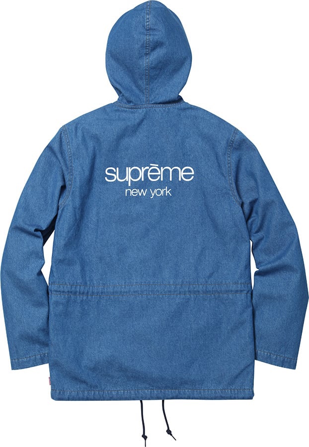 Supreme Hooded Denim Jean Parka Jacket Blue Vintage SS14 image indicator(8)