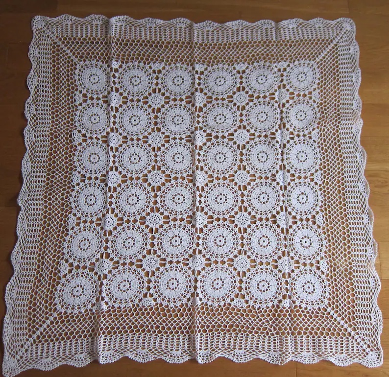 Lovely & Beautiful Small Square Crochet tablecloth - 100% cotton