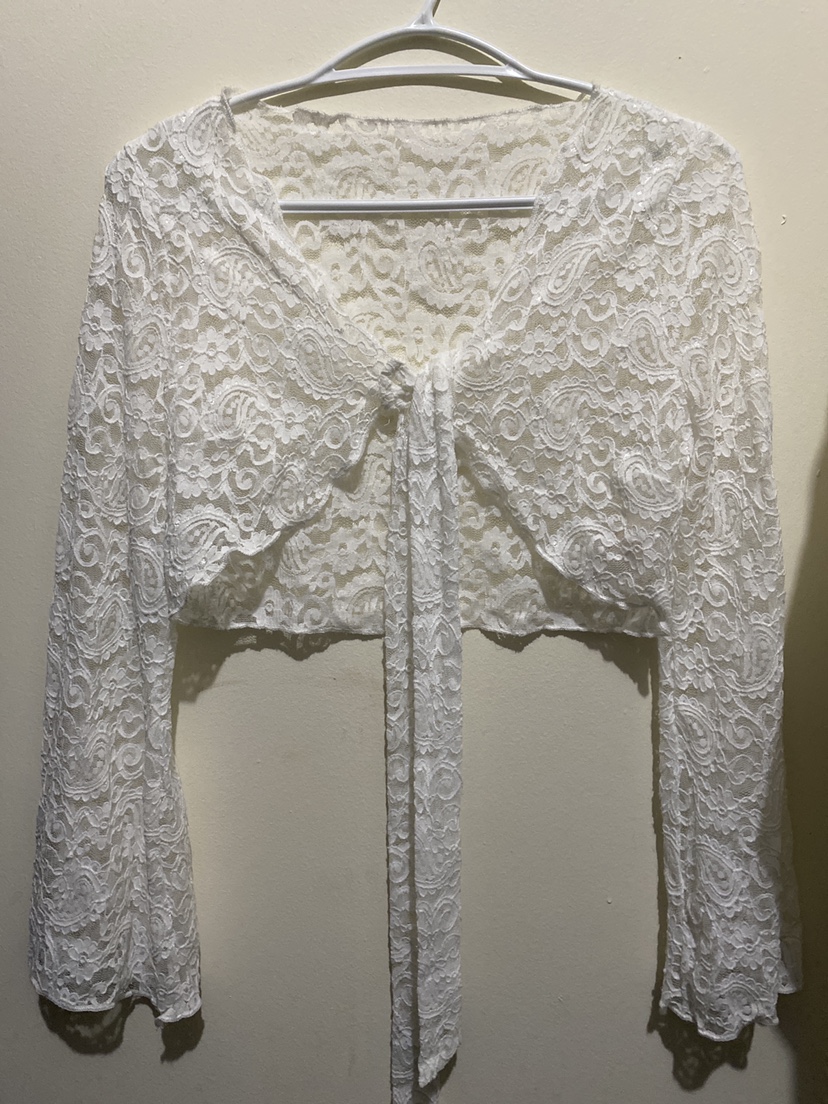White Lace Tie-Up Top thumbnail