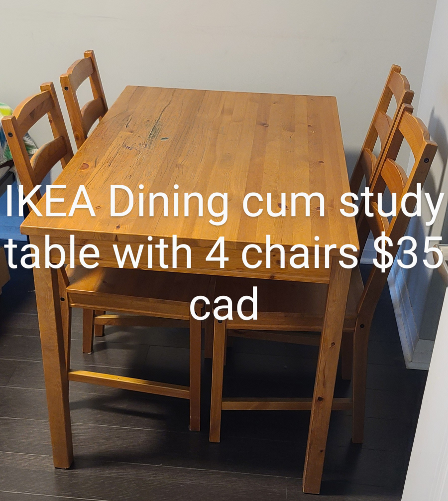 IKEA Dining cum study table with 4 chairs $35 cad