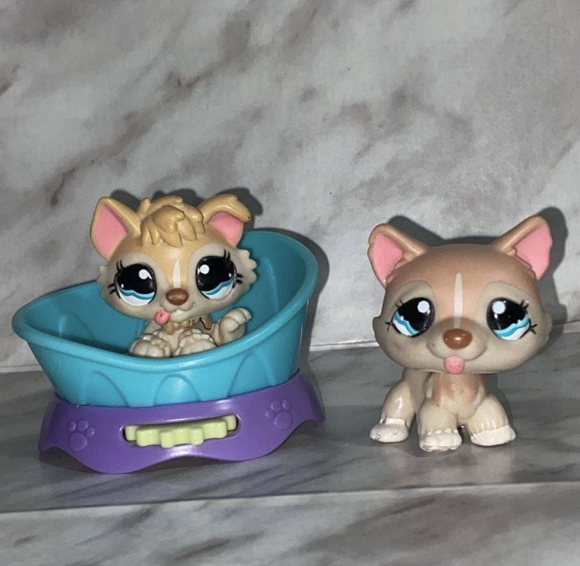 Littlest Pet Shop Tan Husky & Baby Husky With Spinning Seat thumbnail