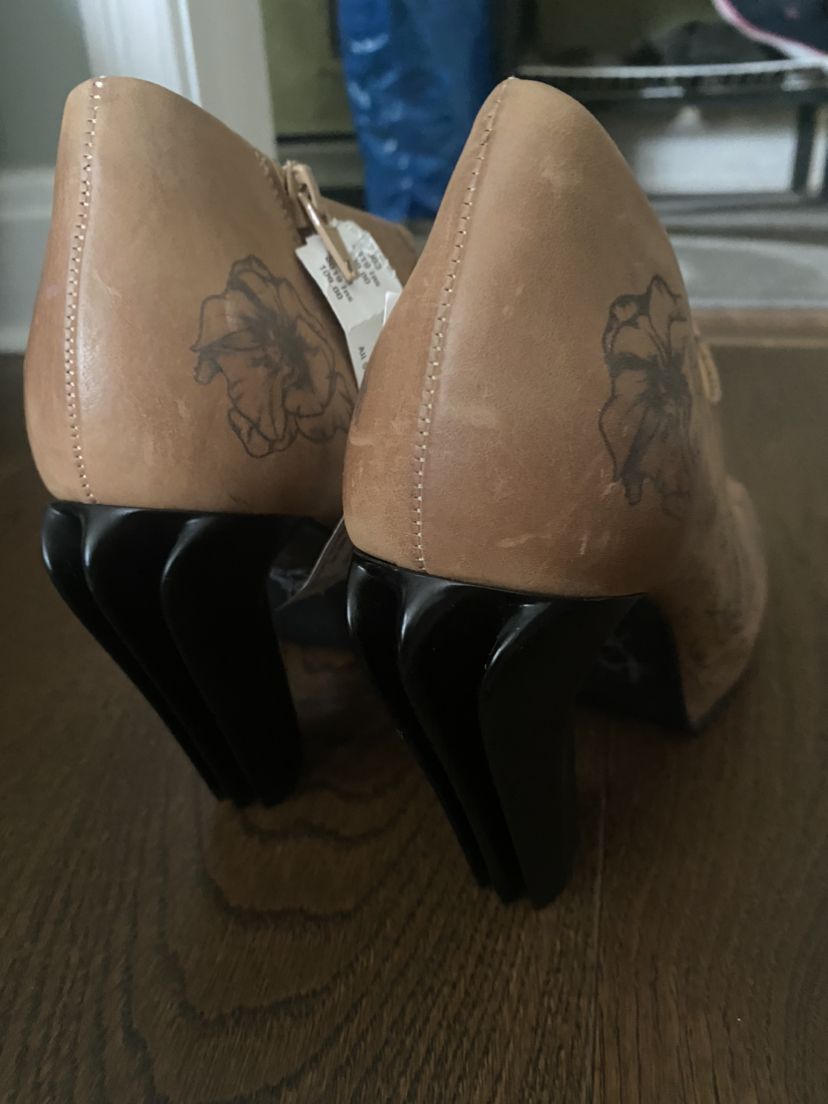 John Fluevog Brown Floral Ankle Boots 4 Inch Heels. image indicator(2)