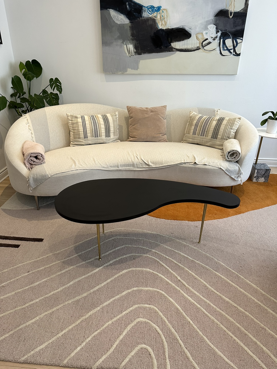 Hiran Kidney Shaped Black Iron Coffee Table