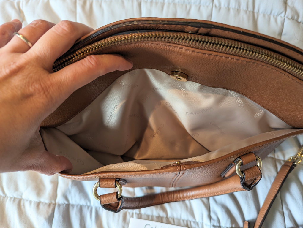 Like New Calvin Klein Leather Satchel/Crossbody image indicator(5)