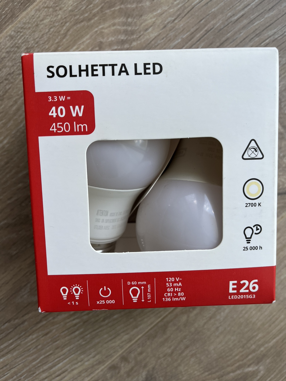 New Ikea Solhetta Led Bulbs E26 in box