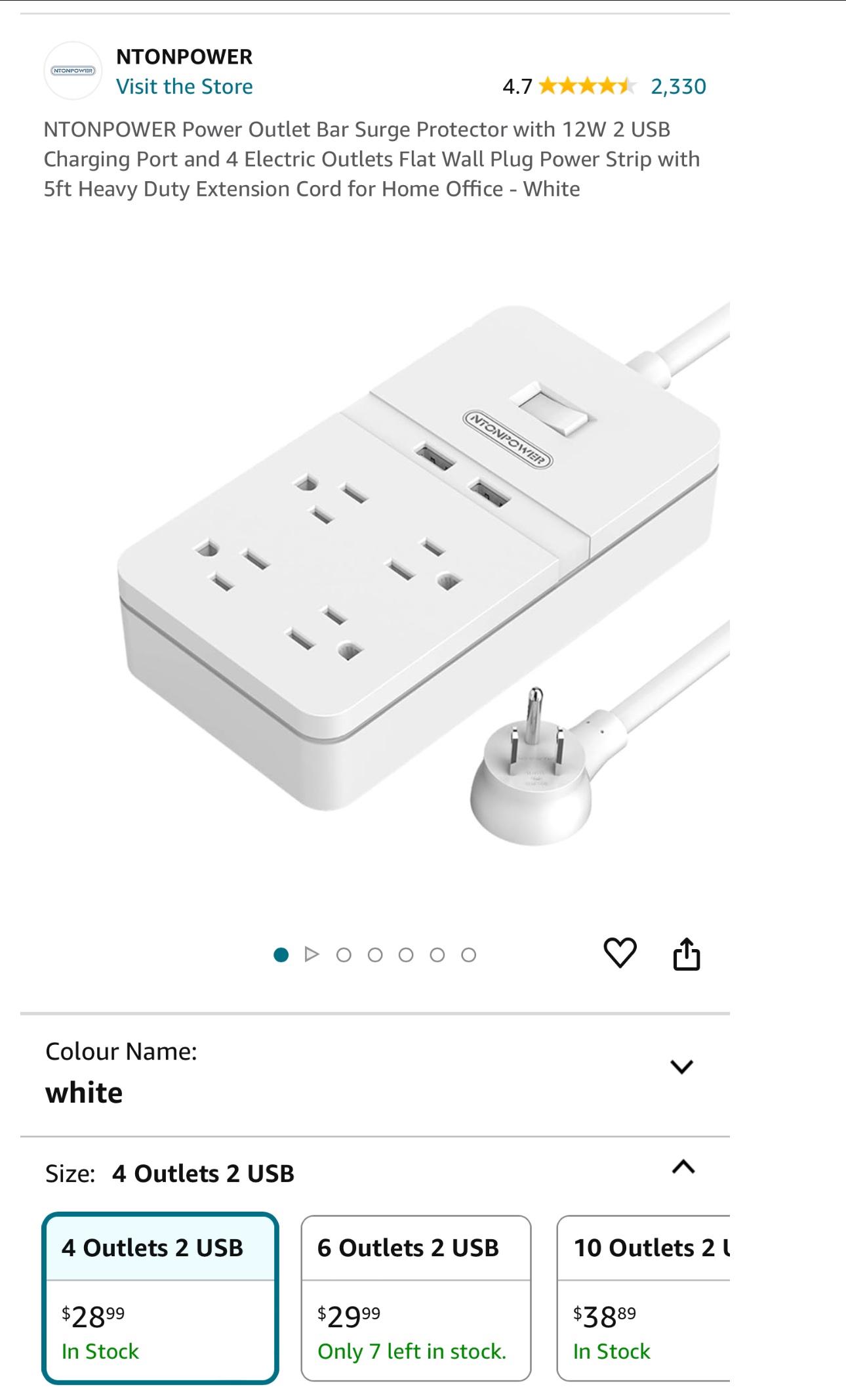 5ft Surge Protector / Power Bar 4 Outlets  2 USB - Retail 28 thumbnail