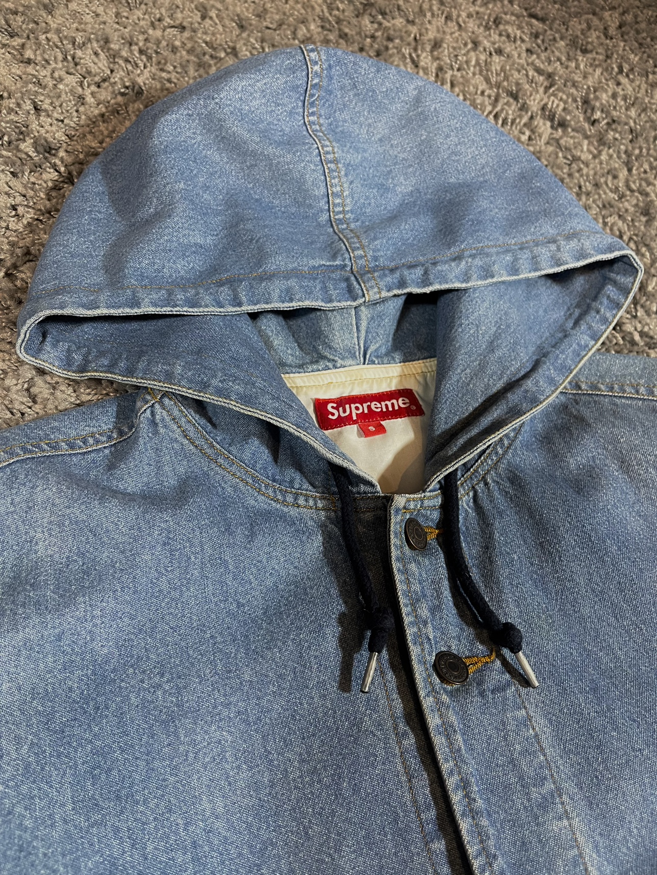 Supreme Hooded Denim Jean Parka Jacket Blue Vintage SS14 image indicator(5)