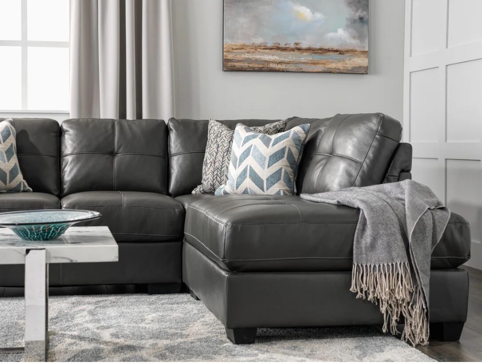 Leons Leather Look 3-Piece Sectional  Sofa, L shaped sofa - Grey