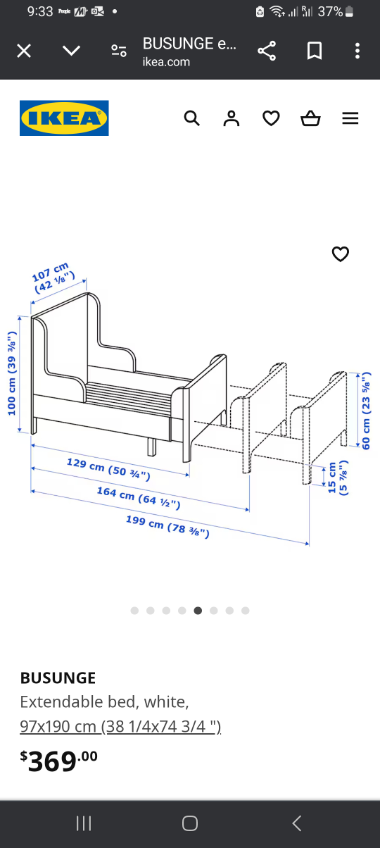 BUSUNGEExtendable bed, white, 97x190 cm (38 1/4x74 3/4 ")