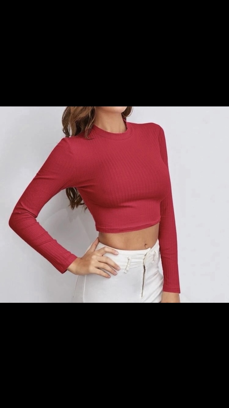 Shein Women’s Red Cotton Rib Knit Crop Top Size XL  👚❤️🍒 image indicator(10)