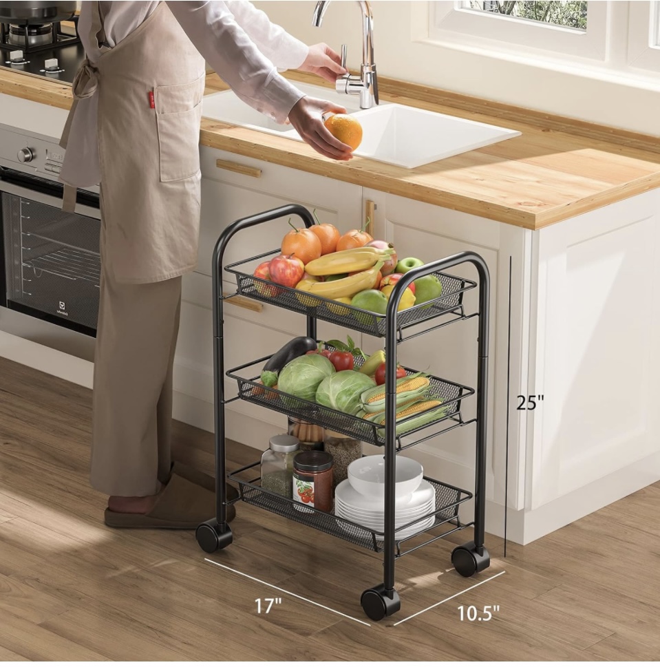 3-Tier Mesh Wire Rolling Utility Cart image indicator(5)