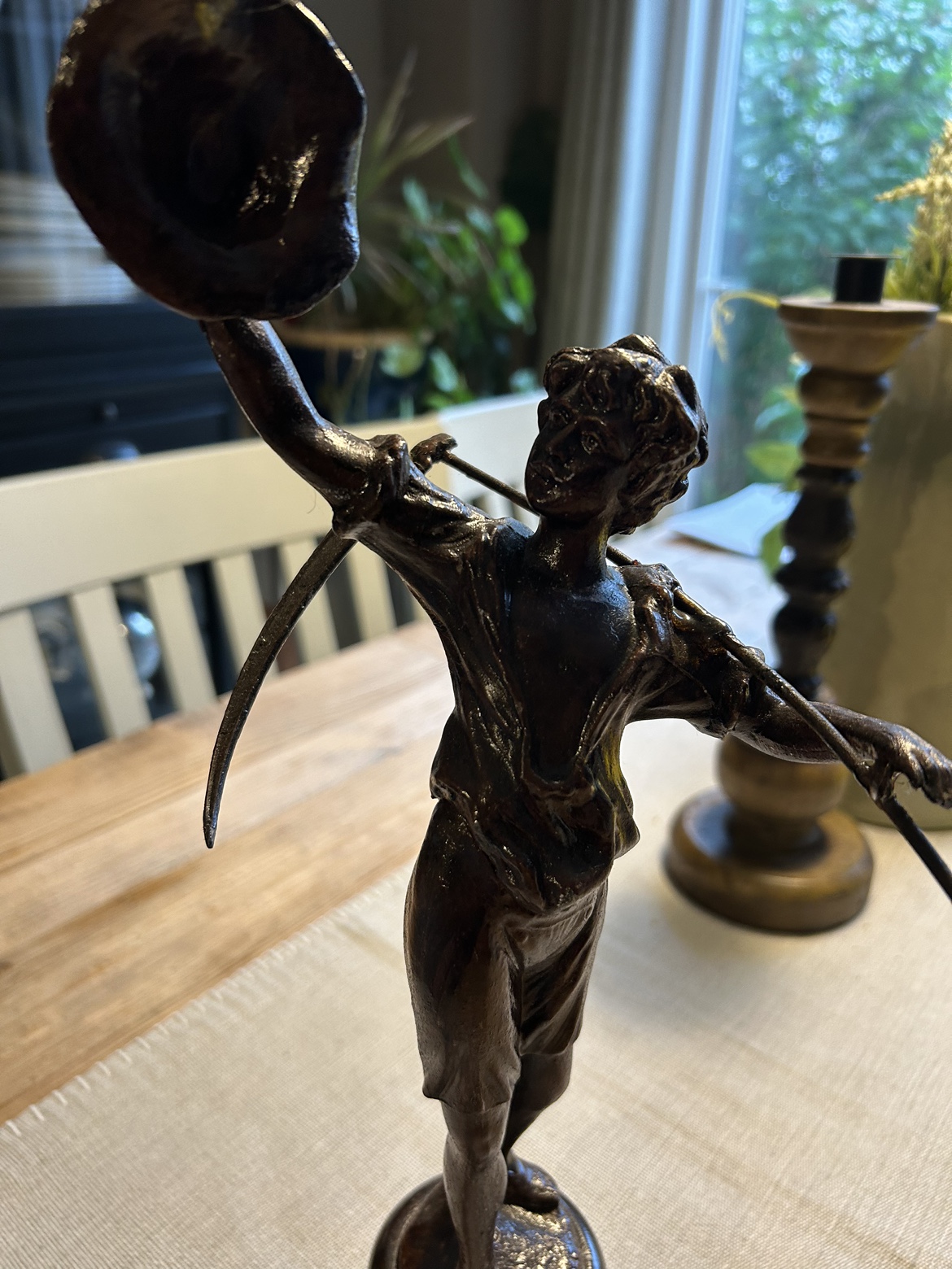 Antique Farm Boy Statue (metal and wood) image indicator(2)