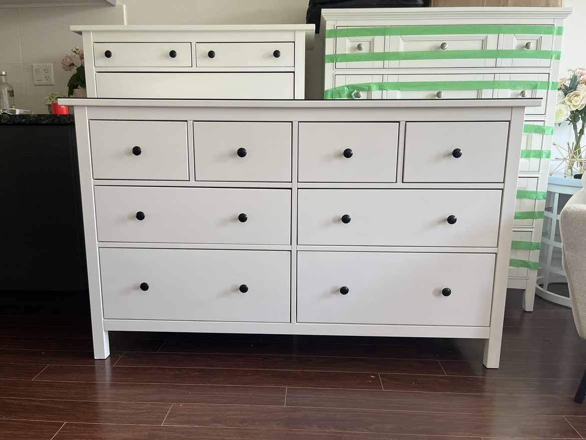 Solid wood, long dresser with glass top